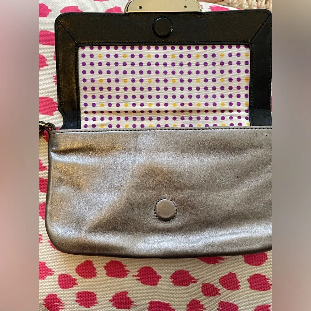 Kate Spade Metallic Silver Leather Flap Clutch/Wristlet